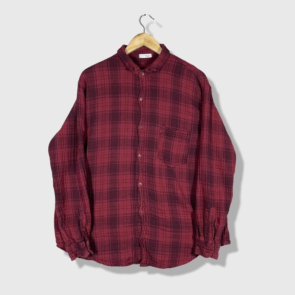 Free People x CP Shades Button Down Women L Red Plaid Boho Gauze Cotton Shirt